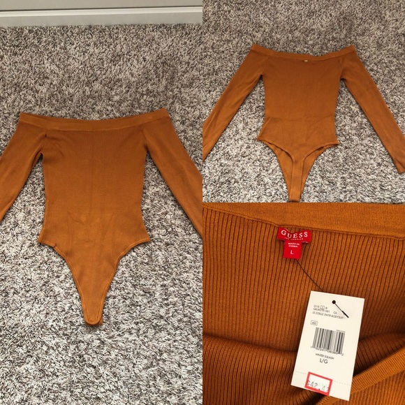 Guess Other - NWT Guess Zoelle Mustard Sweater Bodysuit Size L!